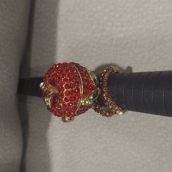 Betsey Johnson Jewelry - Betsey Johnson VINTAGE APPLE LOCKET RING WITH GEMSTONES & CHARM